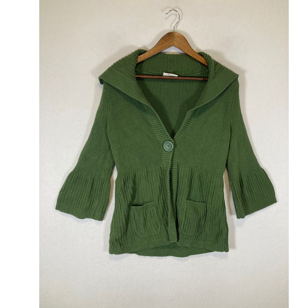 Earthy Fashion Bug Women 14/16W Green Ribbed Bell Sleeve Peplum Cardigan